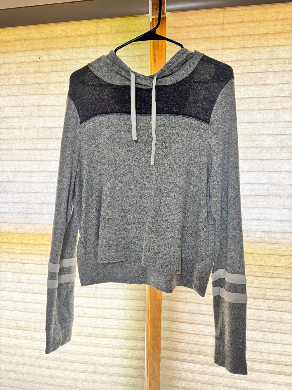 Hollister Two-Tone Gray Hooded Pullover with Stripe Sleeves